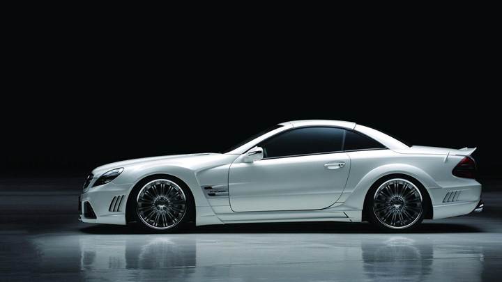 Side Pose Of Wald Mercedes-Benz R230 Black Bison Edition In White